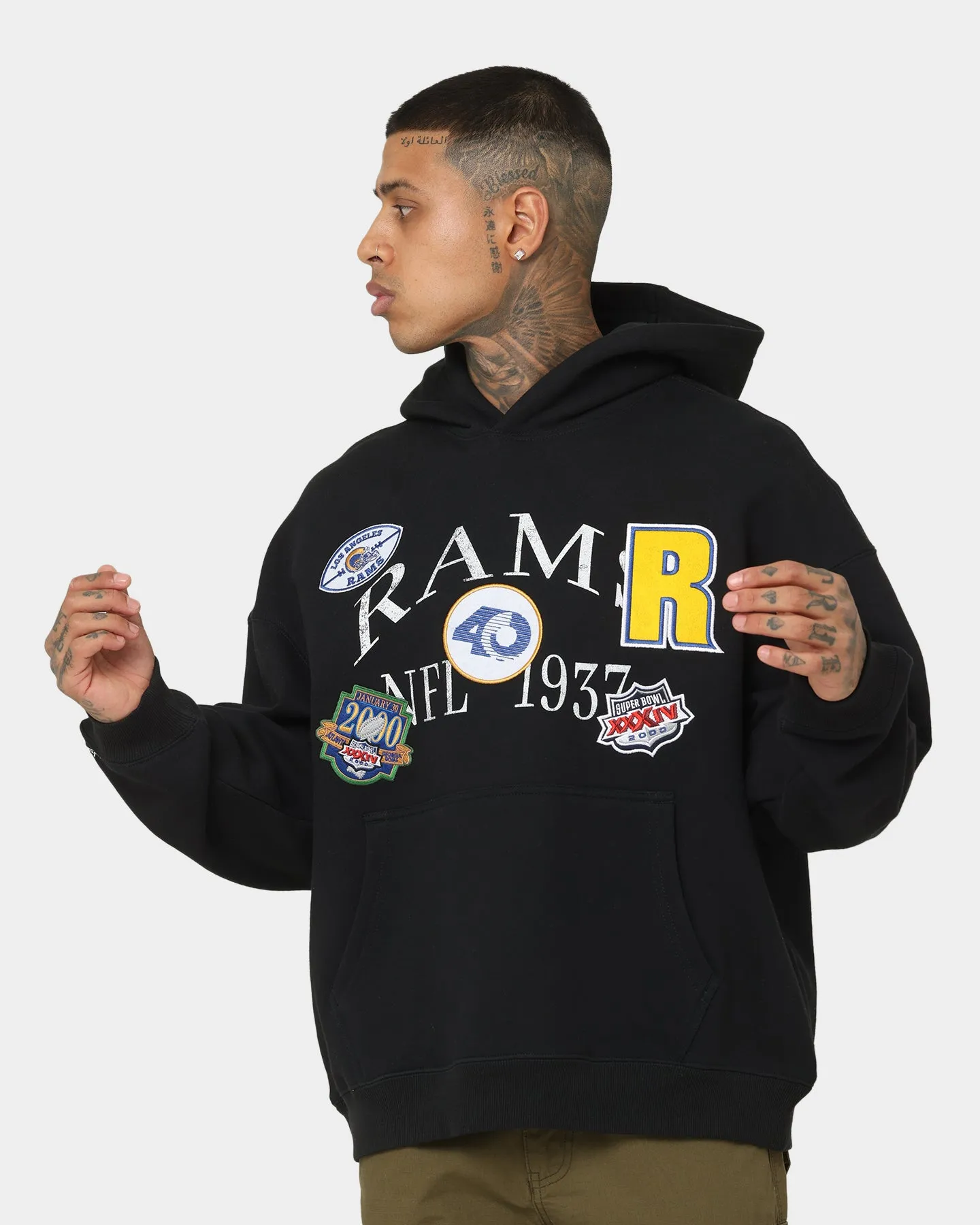 Mitchell & Ness Los Angeles Rams Touchline Kapuzenpullover Vintage Schwarz
