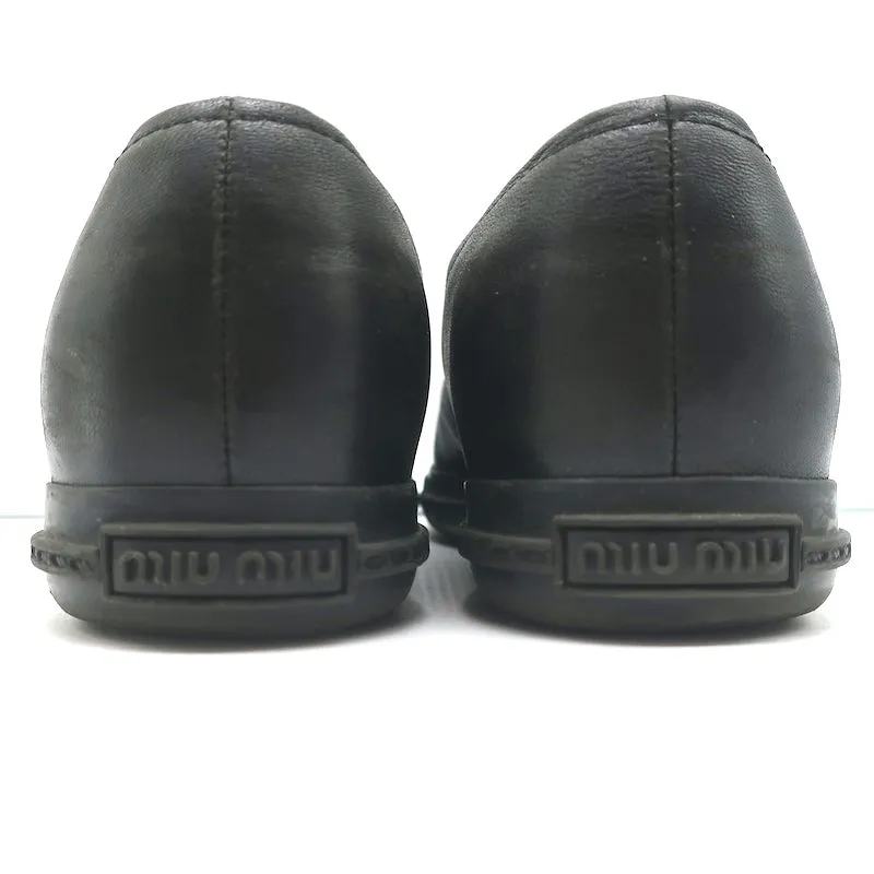 Miu Miu Slip-On Sneakers mit Kristall-Cap-Toe in schwarzem Leder Größe 37,5