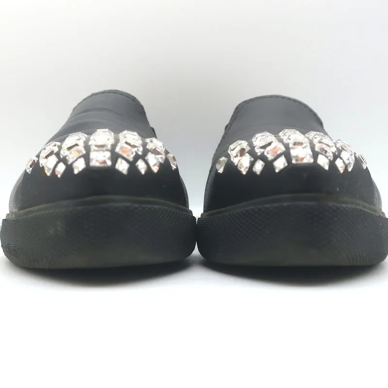 Miu Miu Slip-On Sneakers mit Kristall-Cap-Toe in schwarzem Leder Größe 37,5