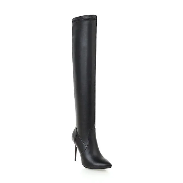 MORAZORA 2020 Neuankömmling Herbst Over-the-Knee-Stiefel Damen PU Stiletto High Heels Party Abschlussball Schuhe sexy schlanke Stretch-Stiefel Frau Fashion Nova Schuhe