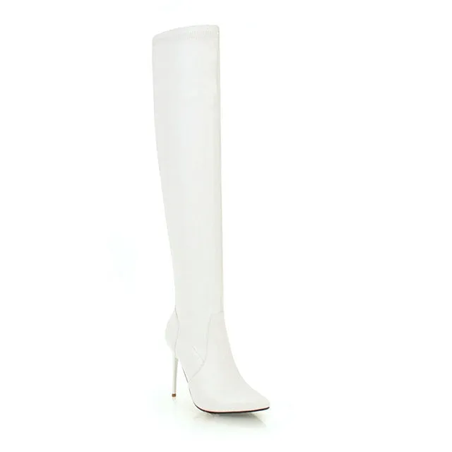 MORAZORA 2020 Neuankömmling Herbst Over-the-Knee-Stiefel Damen PU Stiletto High Heels Party Abschlussball Schuhe sexy schlanke Stretch-Stiefel Frau Fashion Nova Schuhe