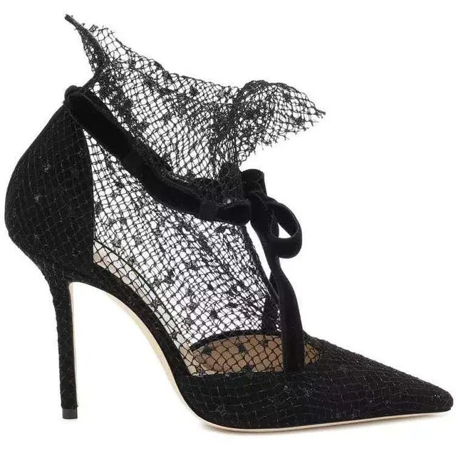 MStacchi Sexy Mesh Knöchelstiefel Damen Frühling Spitze Schleifen Schuhe Frau Ausgeschnittene High Heels Party Schuhe Hochzeits Schuhe Fashion Nova Schuhe