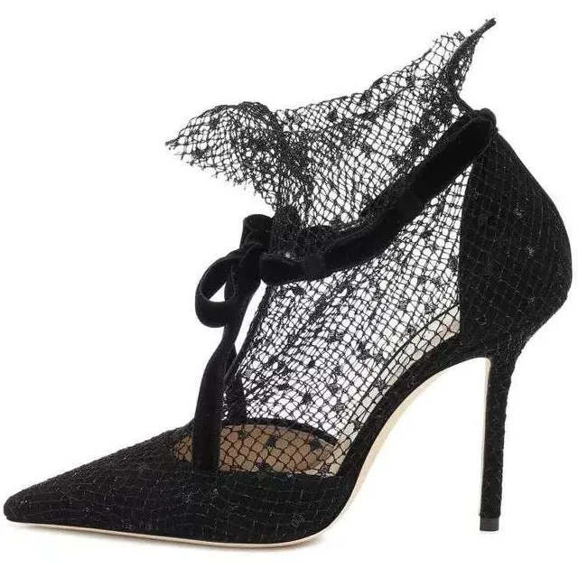 MStacchi Sexy Mesh Knöchelstiefel Damen Frühling Spitze Schleifen Schuhe Frau Ausgeschnittene High Heels Party Schuhe Hochzeits Schuhe Fashion Nova Schuhe