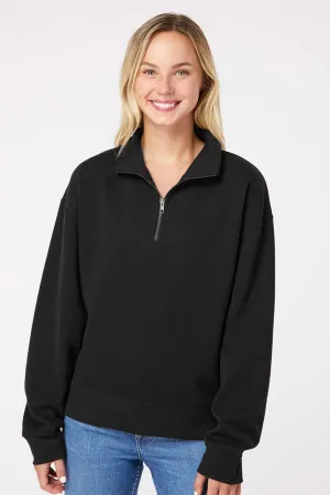 MV Sport Damen Sweatshirt mit Wildlederoptik und 1/4-Zip - Schwarz