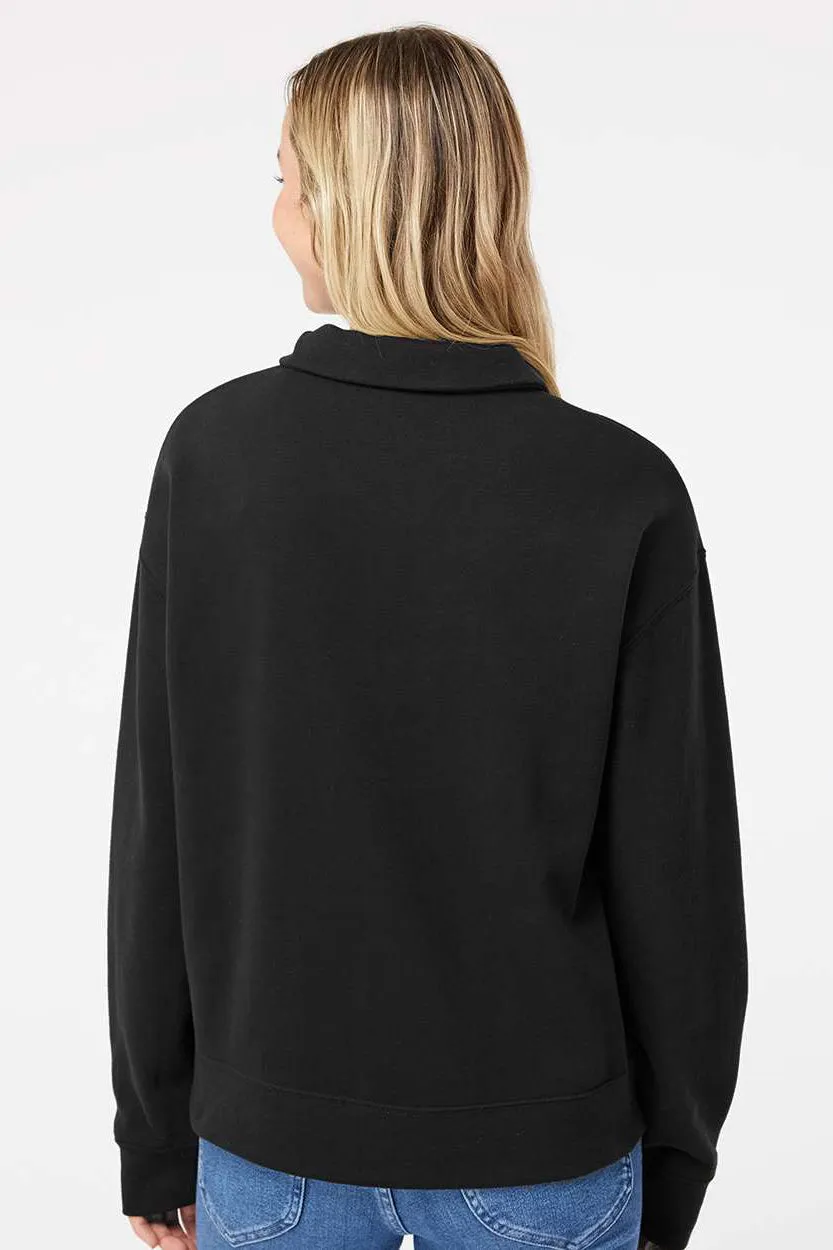 MV Sport Damen Sweatshirt mit Wildlederoptik und 1/4-Zip - Schwarz