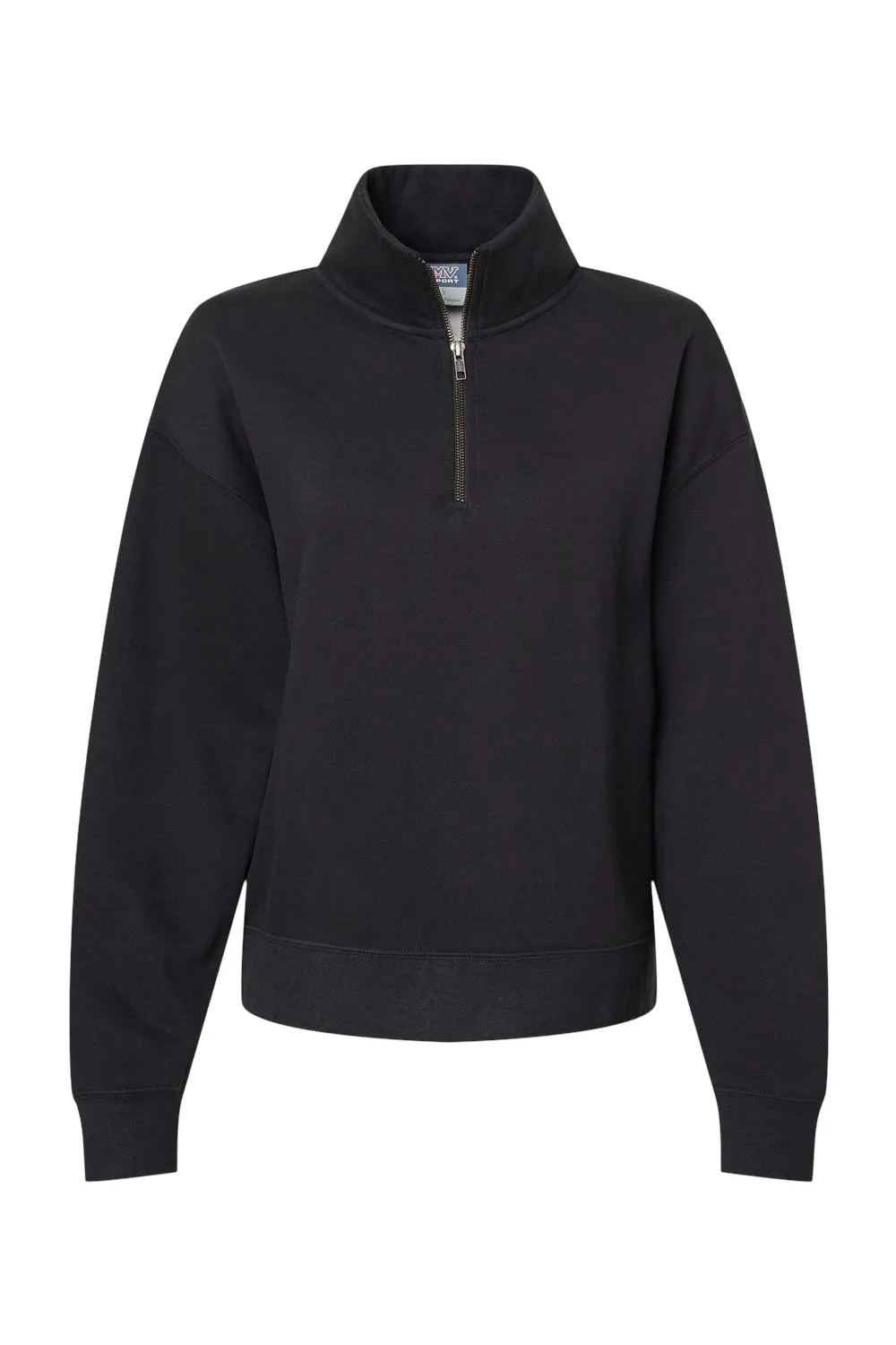 MV Sport Damen Sweatshirt mit Wildlederoptik und 1/4-Zip - Schwarz