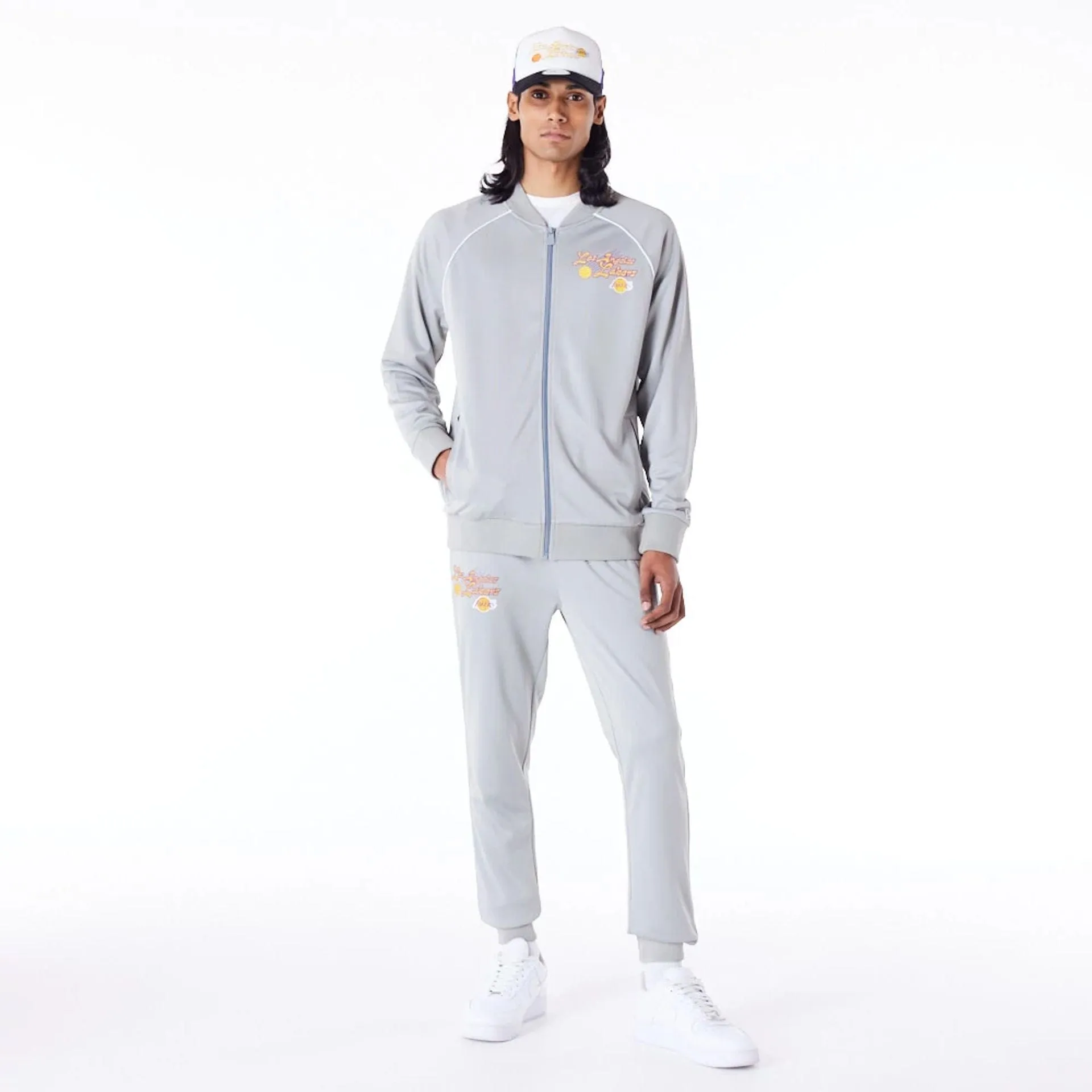New Era Sportjacken & Mäntel LA Lakers NBA Schriftzug Graue Trainingsjacke