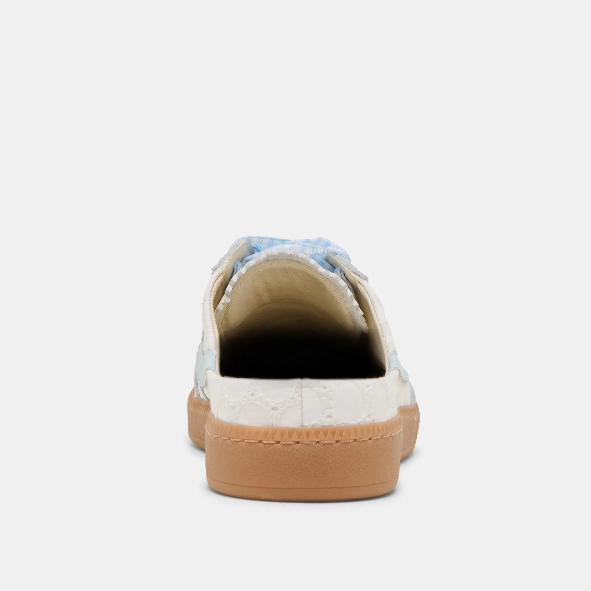 HINWEIS SLIDE SNEAKERS WEIß BLAU ÖSEN