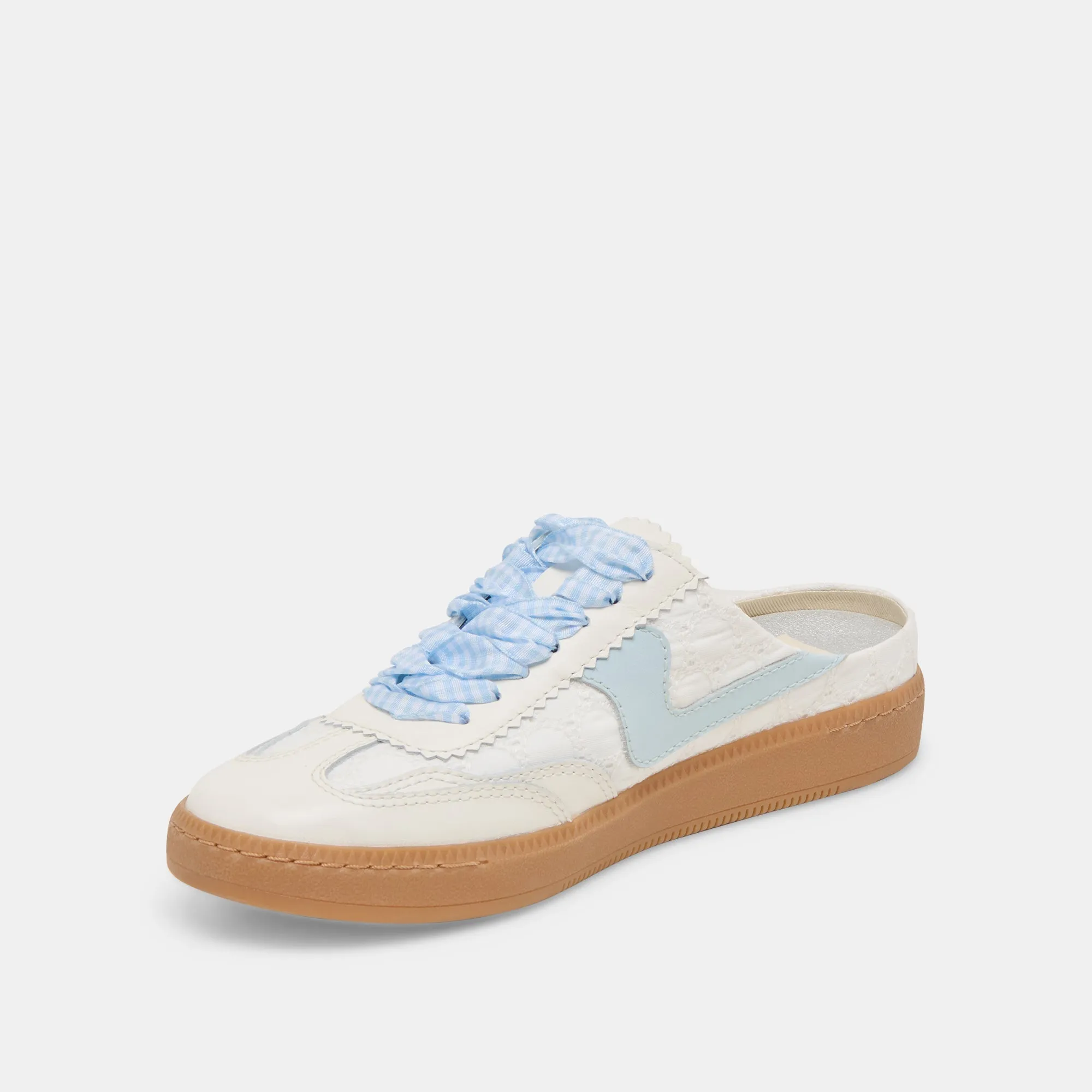 HINWEIS SLIDE SNEAKERS WEIß BLAU ÖSEN