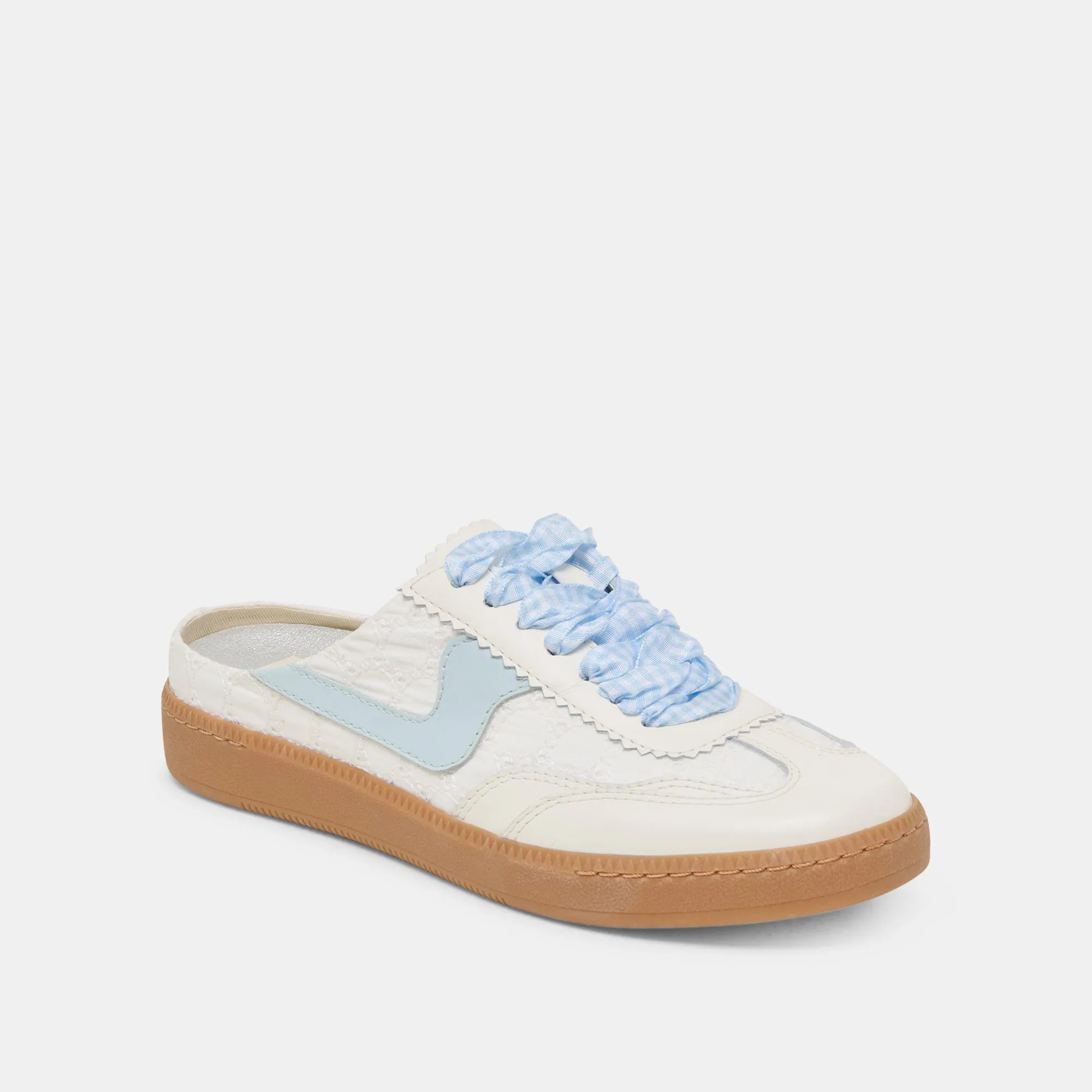 HINWEIS SLIDE SNEAKERS WEIß BLAU ÖSEN
