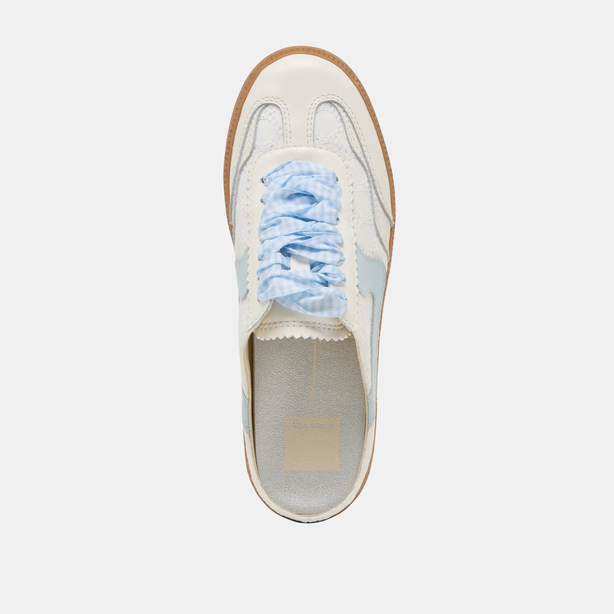 HINWEIS SLIDE SNEAKERS WEIß BLAU ÖSEN