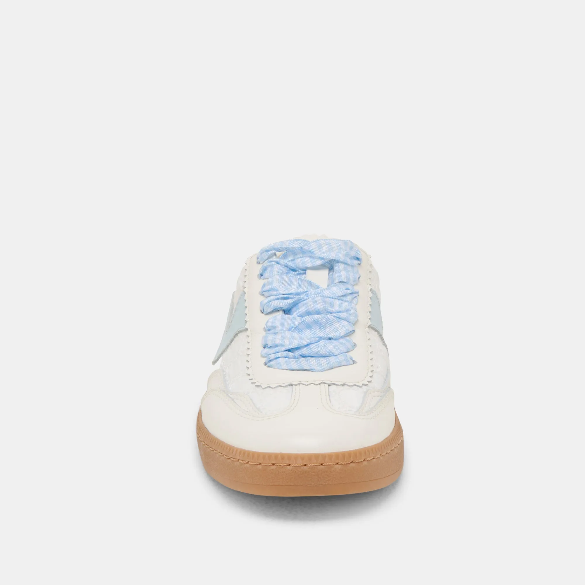 HINWEIS SLIDE SNEAKERS WEIß BLAU ÖSEN