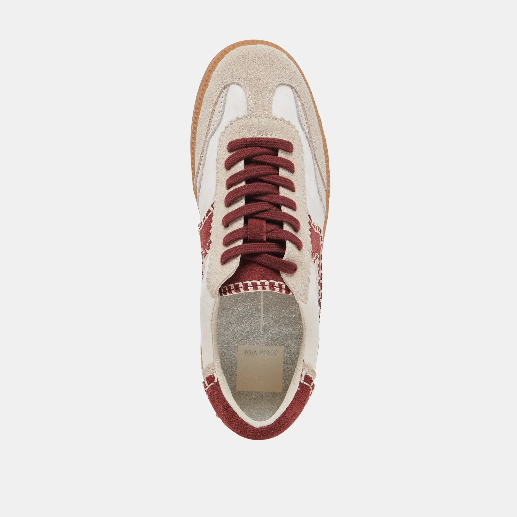 HINWEIS STITCH SNEAKER WEIß ROT KALBSHAAR
