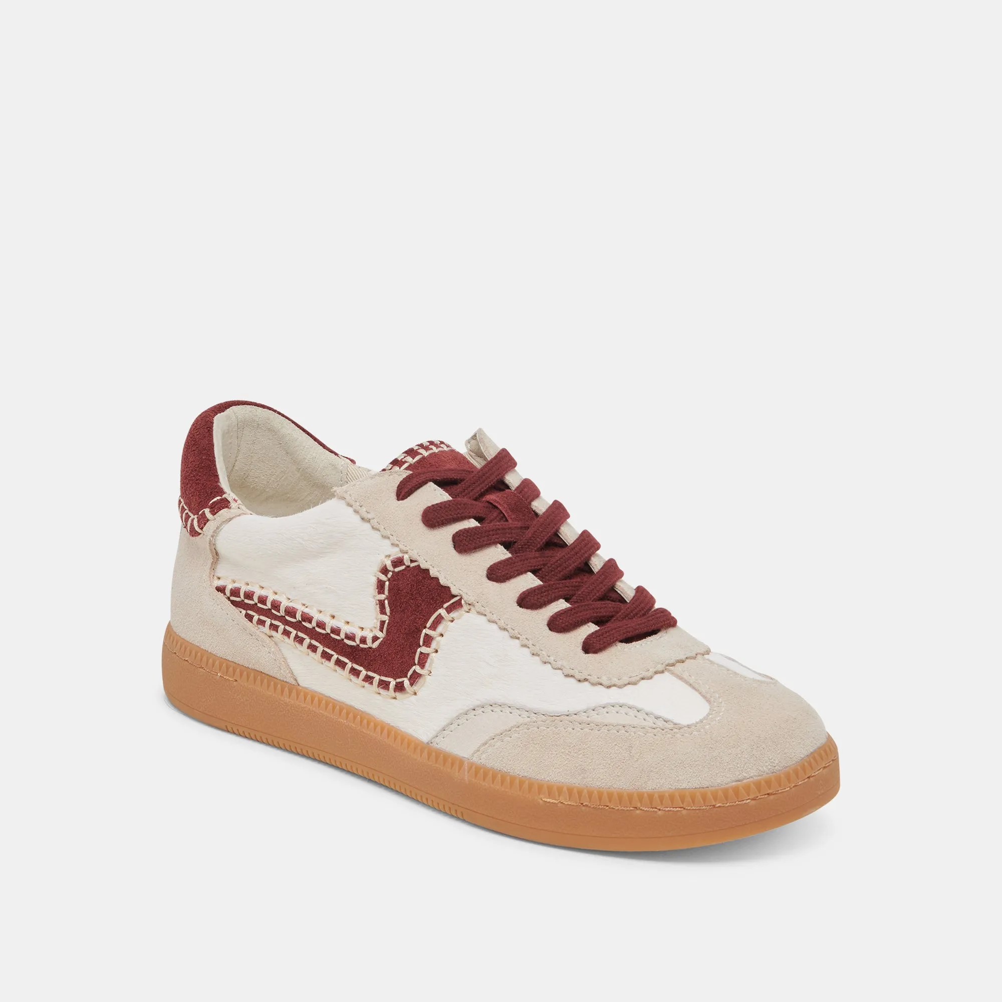 HINWEIS STITCH SNEAKER WEIß ROT KALBSHAAR
