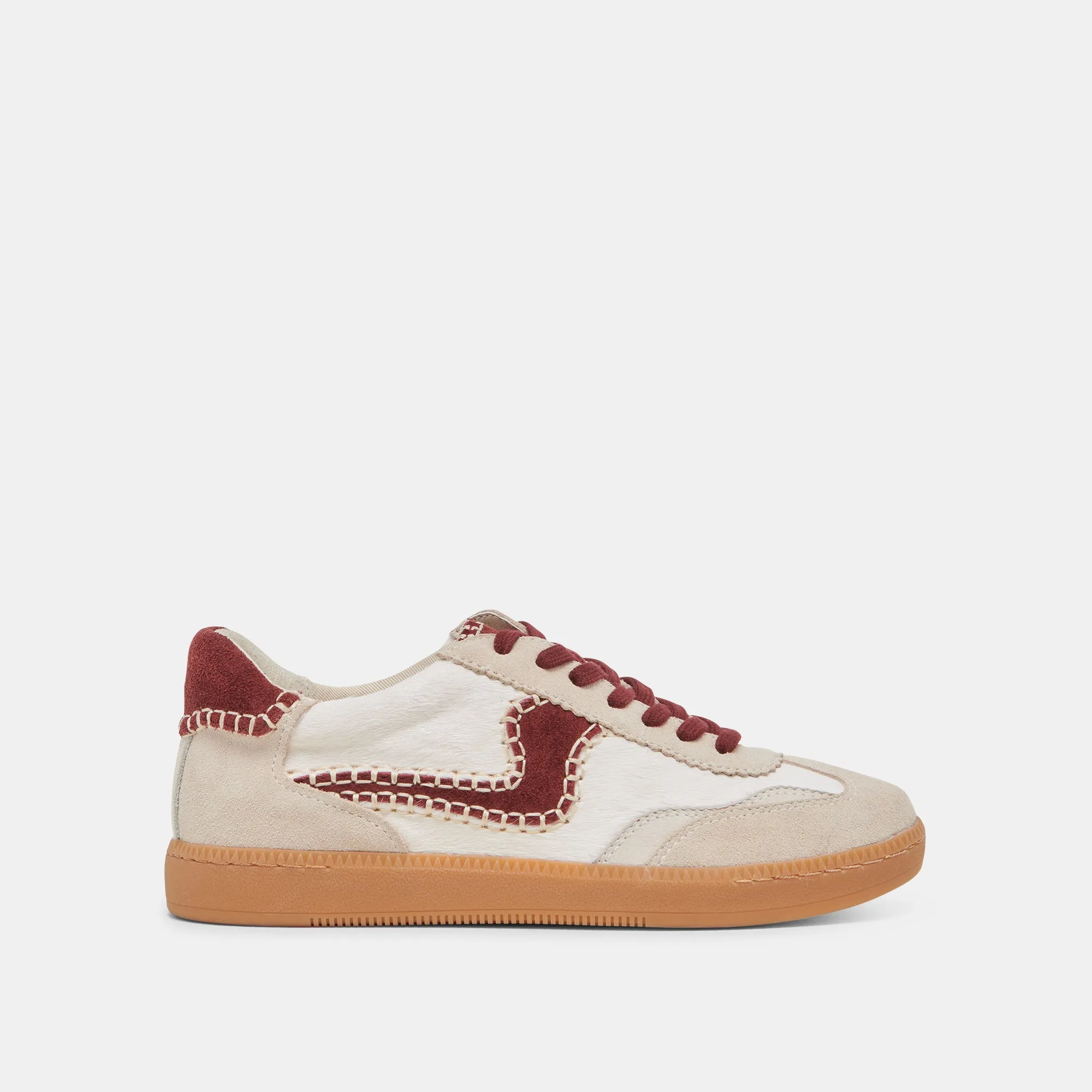 HINWEIS STITCH SNEAKER WEIß ROT KALBSHAAR