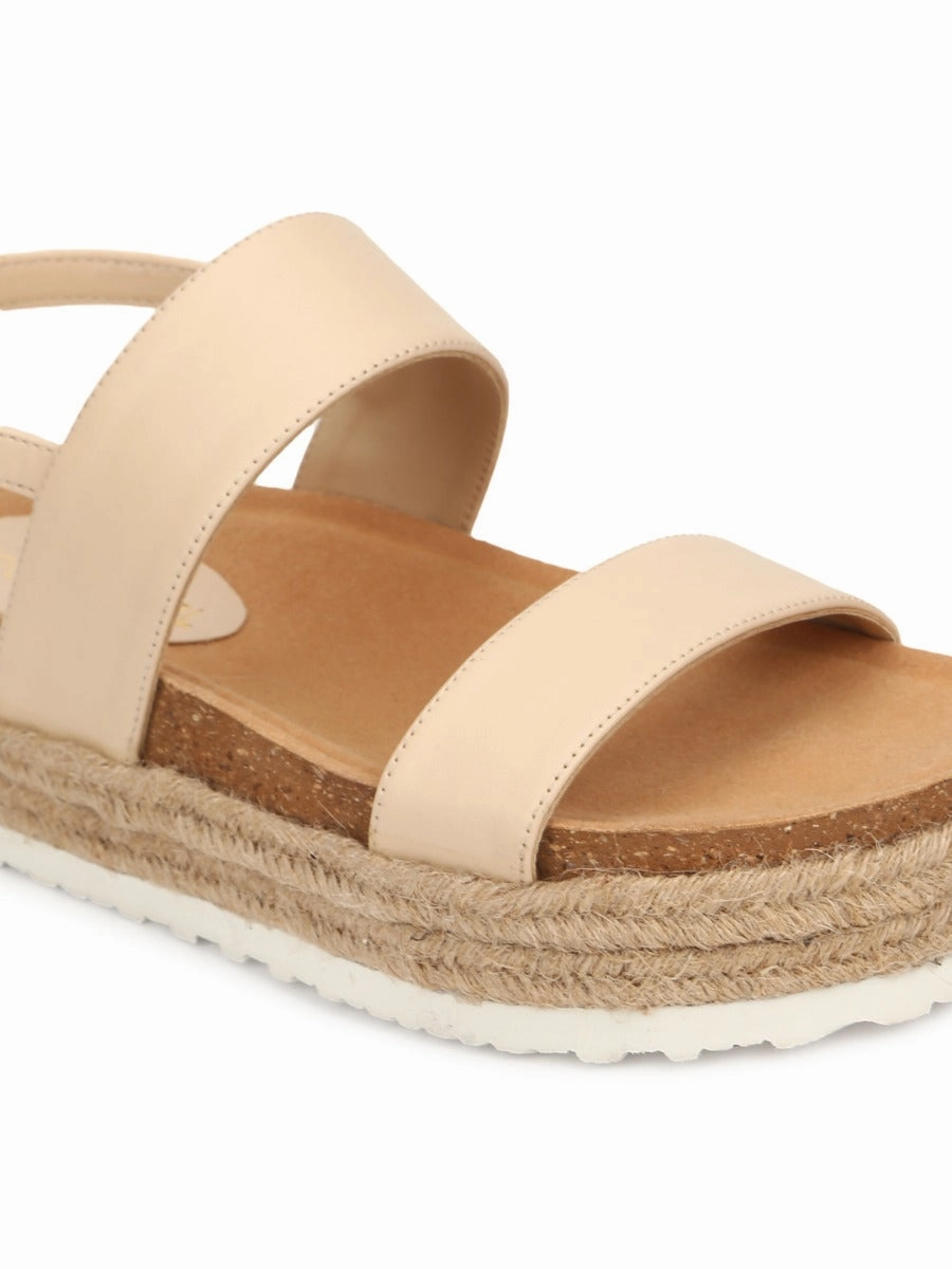 Nude PU Platform Wedges With Back Strap Espadrilles Sandals
