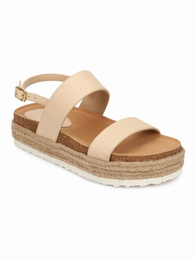 Nude PU Platform Wedges With Back Strap Espadrilles Sandals