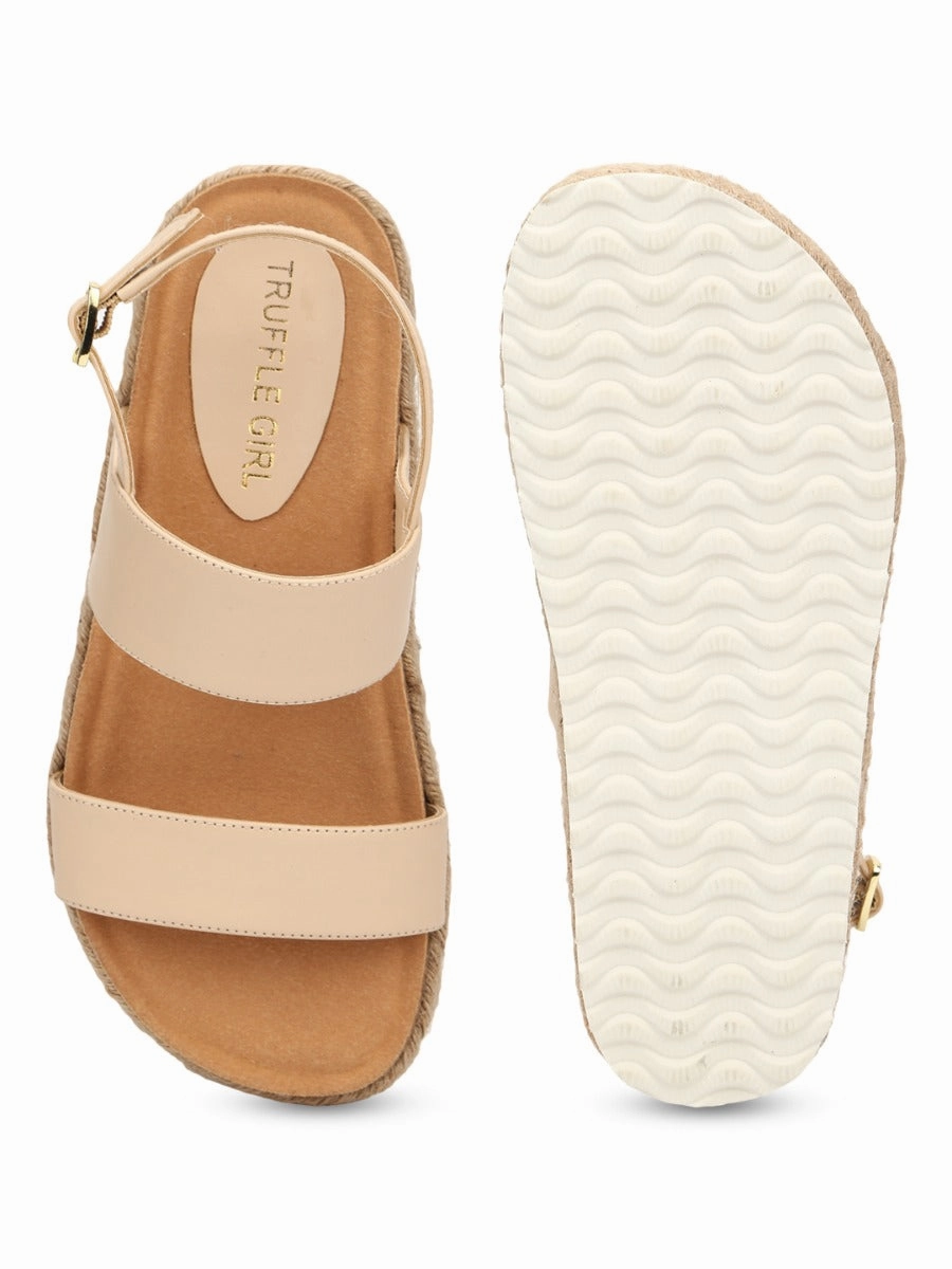 Nude PU Platform Wedges With Back Strap Espadrilles Sandals