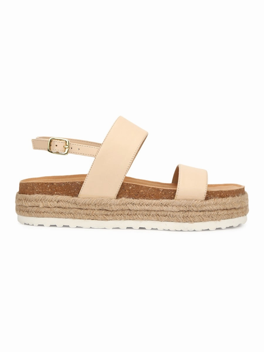 Nude PU Platform Wedges With Back Strap Espadrilles Sandals