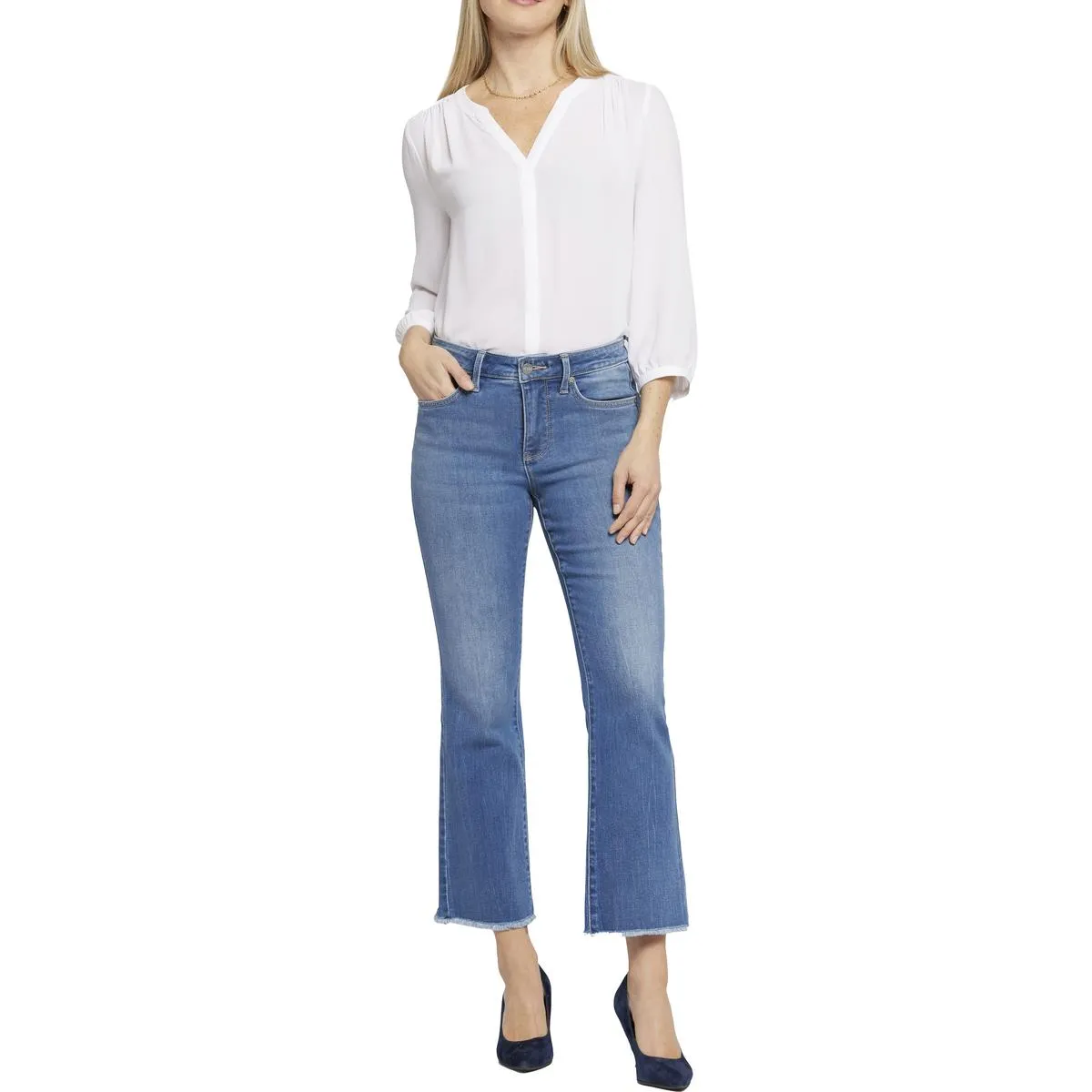 NYDJ Damen Barbara Jeans mit ausgefranstem Saum und Bootcut-Schnitt