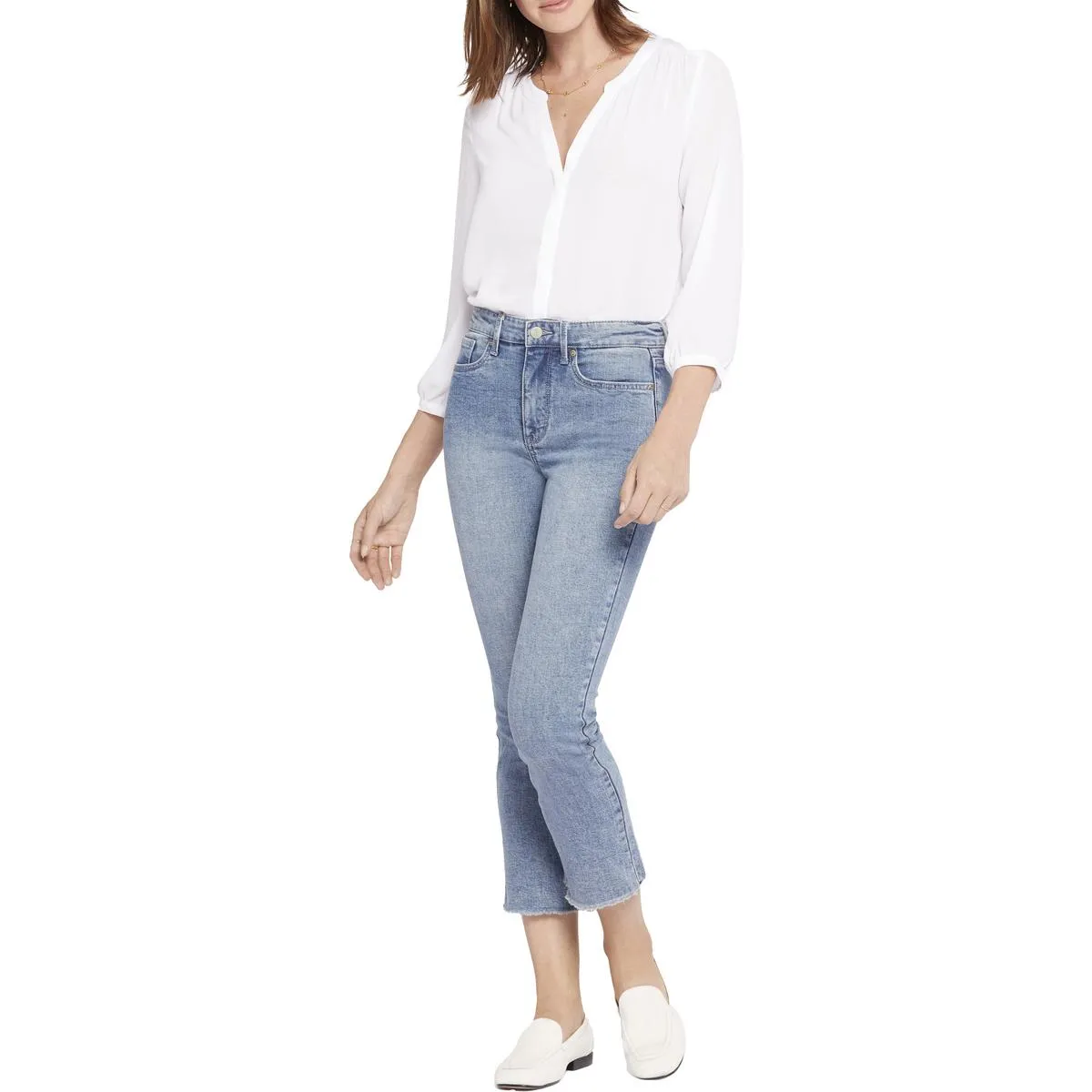 NYDJ Damen Jeans mit ausgefranstem Saum und Bootcut-Schnitt