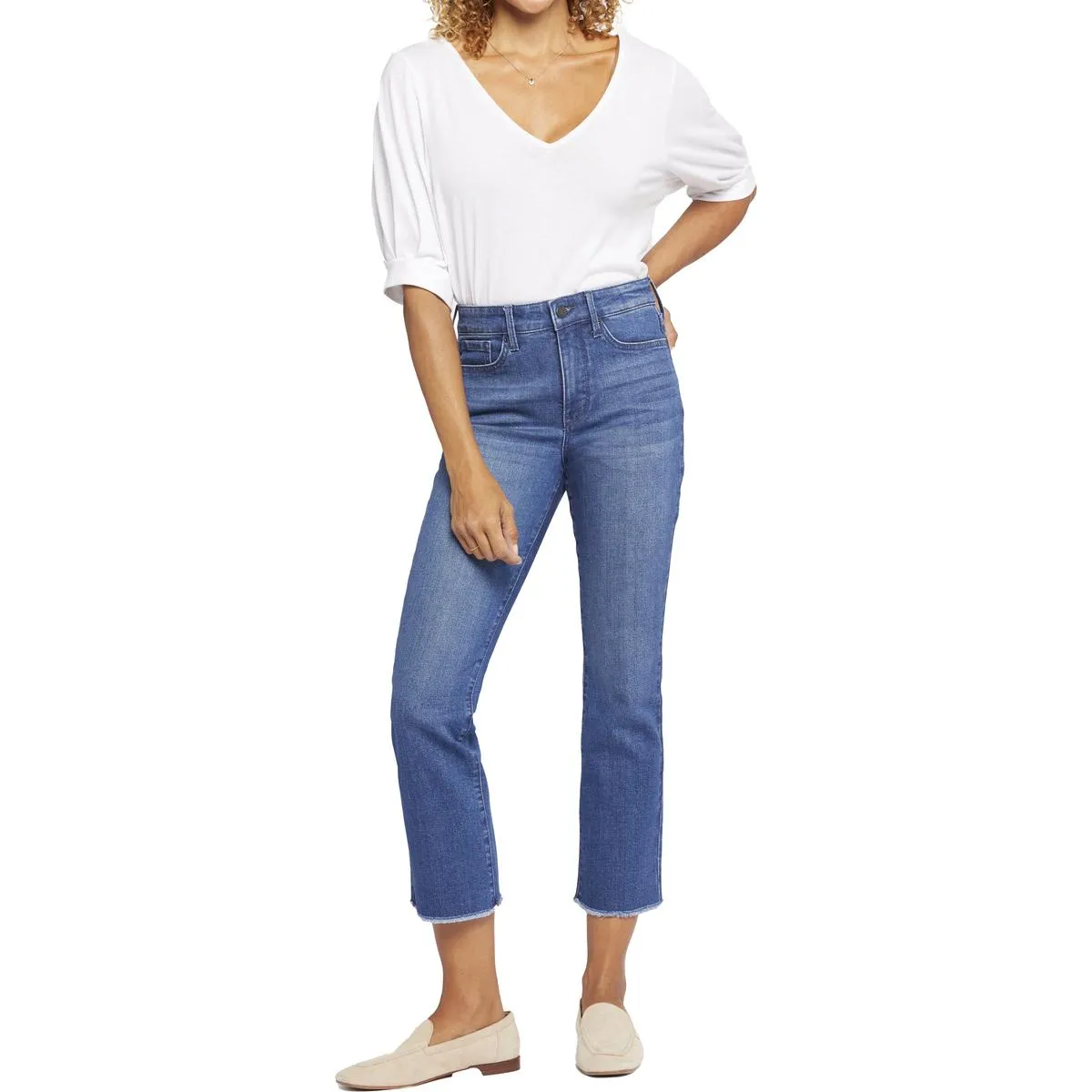 NYDJ Damen Jeans mit ausgefranstem Saum und Bootcut-Schnitt