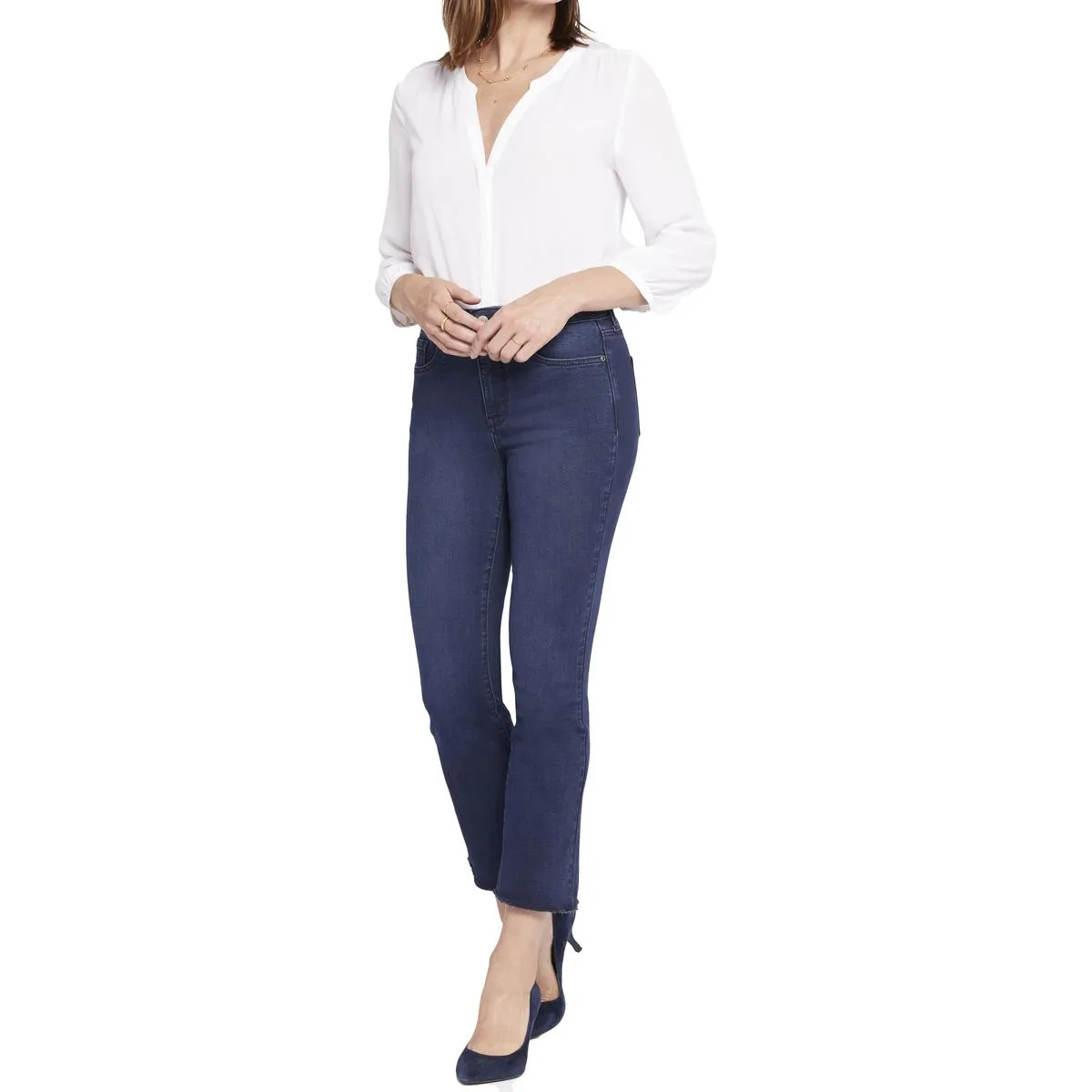 NYDJ Damen Jeans mit ausgefranstem Saum und Bootcut-Schnitt