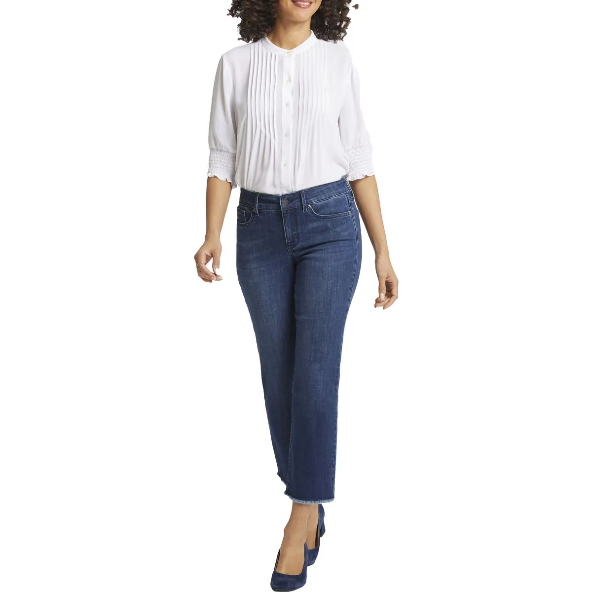 NYDJ Damen Marilyn Jeans mit ausgefranstem Saum und geradem Bein