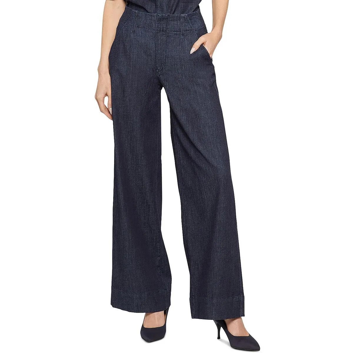 NYDJ Damen Mona Plissierte Baumwoll-Weitbeinjeans