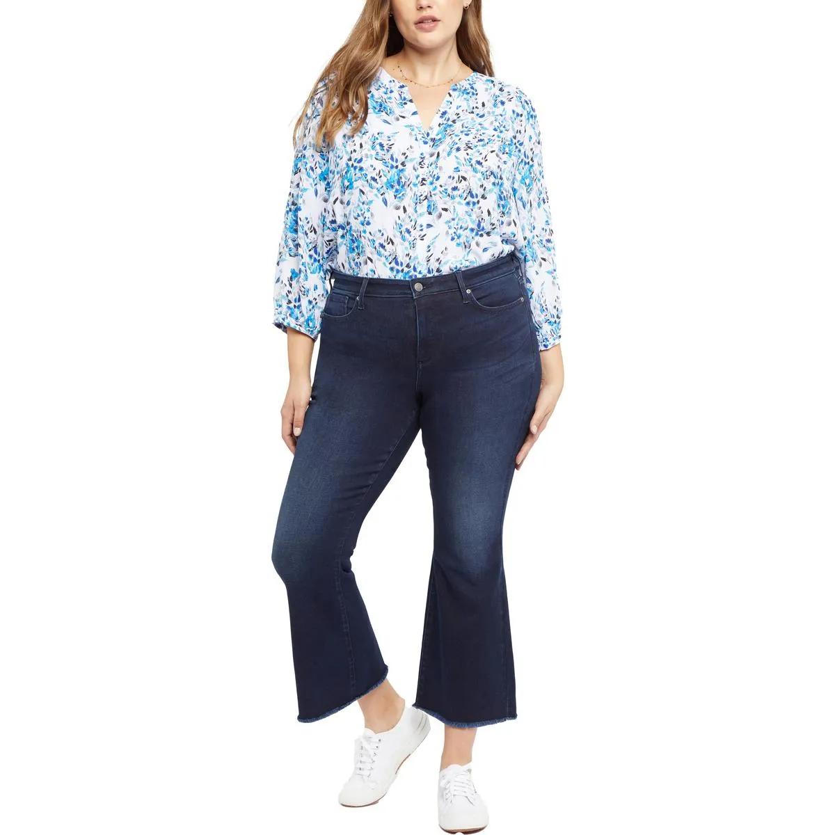 NYDJ Damen Plus Ava Kühn Ausgefranster Saum Denim Schlagjeans