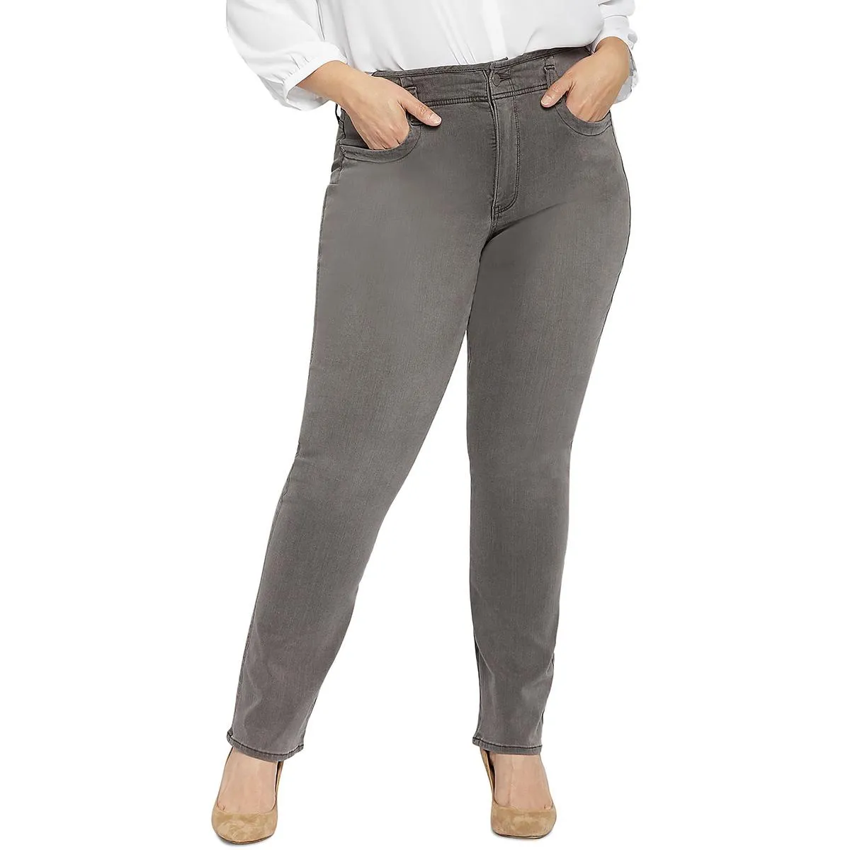 NYDJ Damen Plus Marilyn High Waist Straight Leg Jeans mit Used-Optik