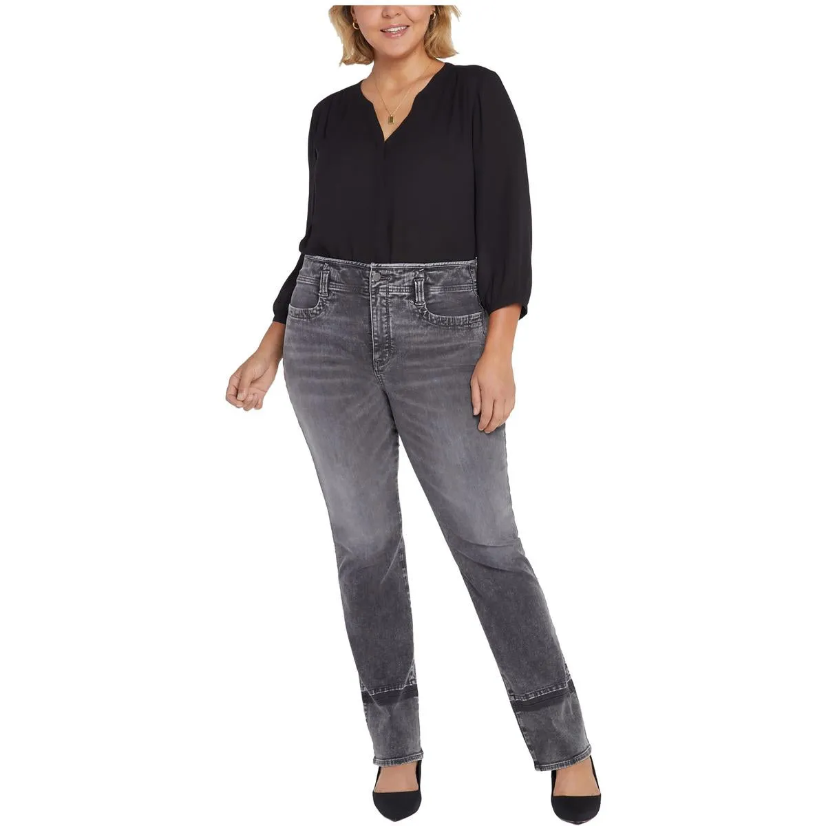 NYDJ Damen Plus Marilyn High Waist Straight Leg Jeans mit Used-Optik