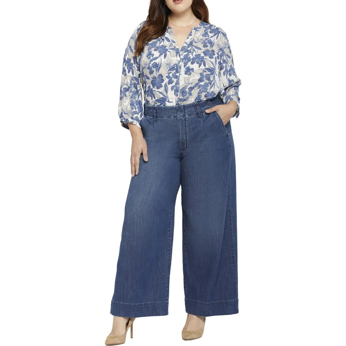 NYDJ Damen Plus Mona Stretch Denim Weitbeinjeans