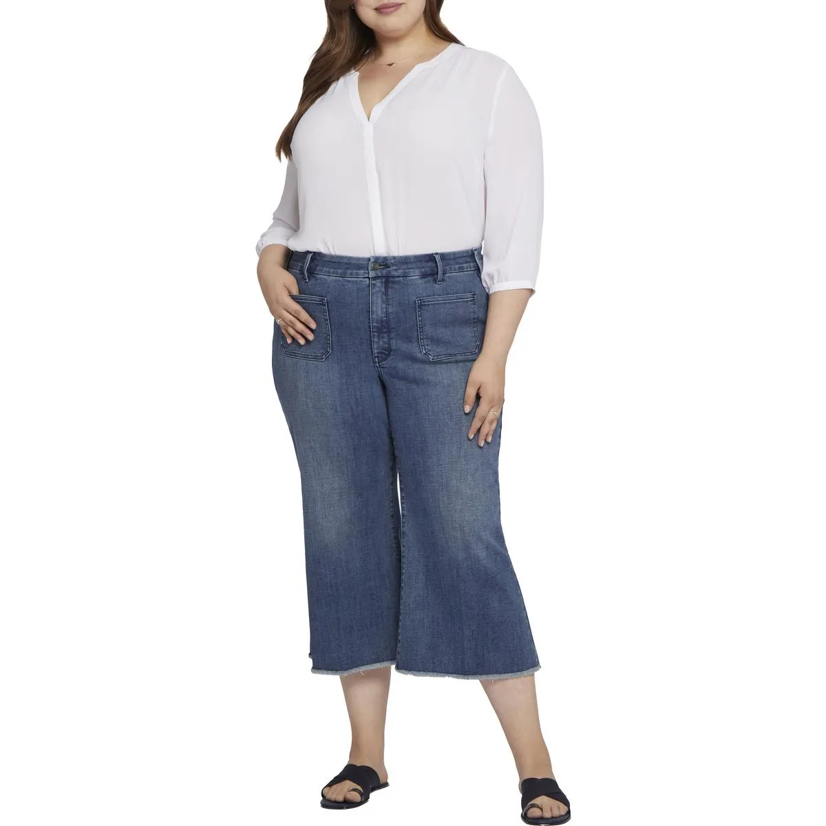 NYDJ Damen Plus Patchie Major High-Waist Baumwoll-Capri-Jeans