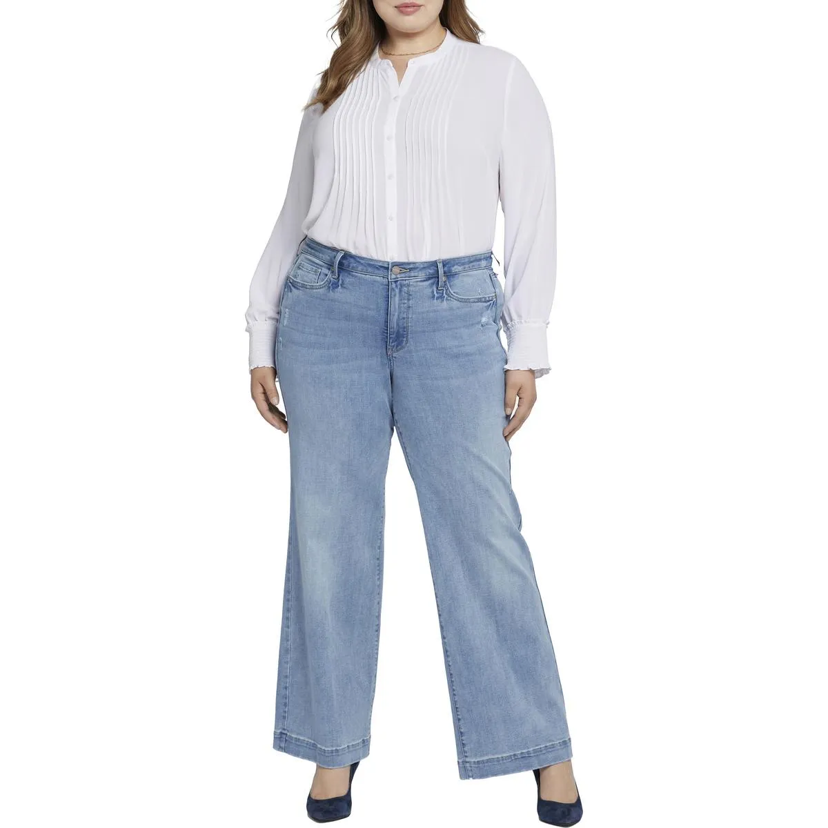 NYDJ Damen Plus Teresa Verwaschene Denim Weitbeinjeans