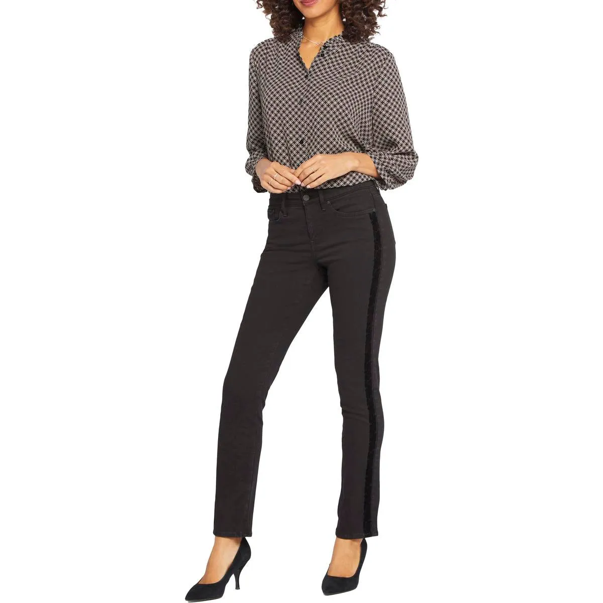 NYDJ Damen Sheri Samtbesatz High Rise Slim Jeans