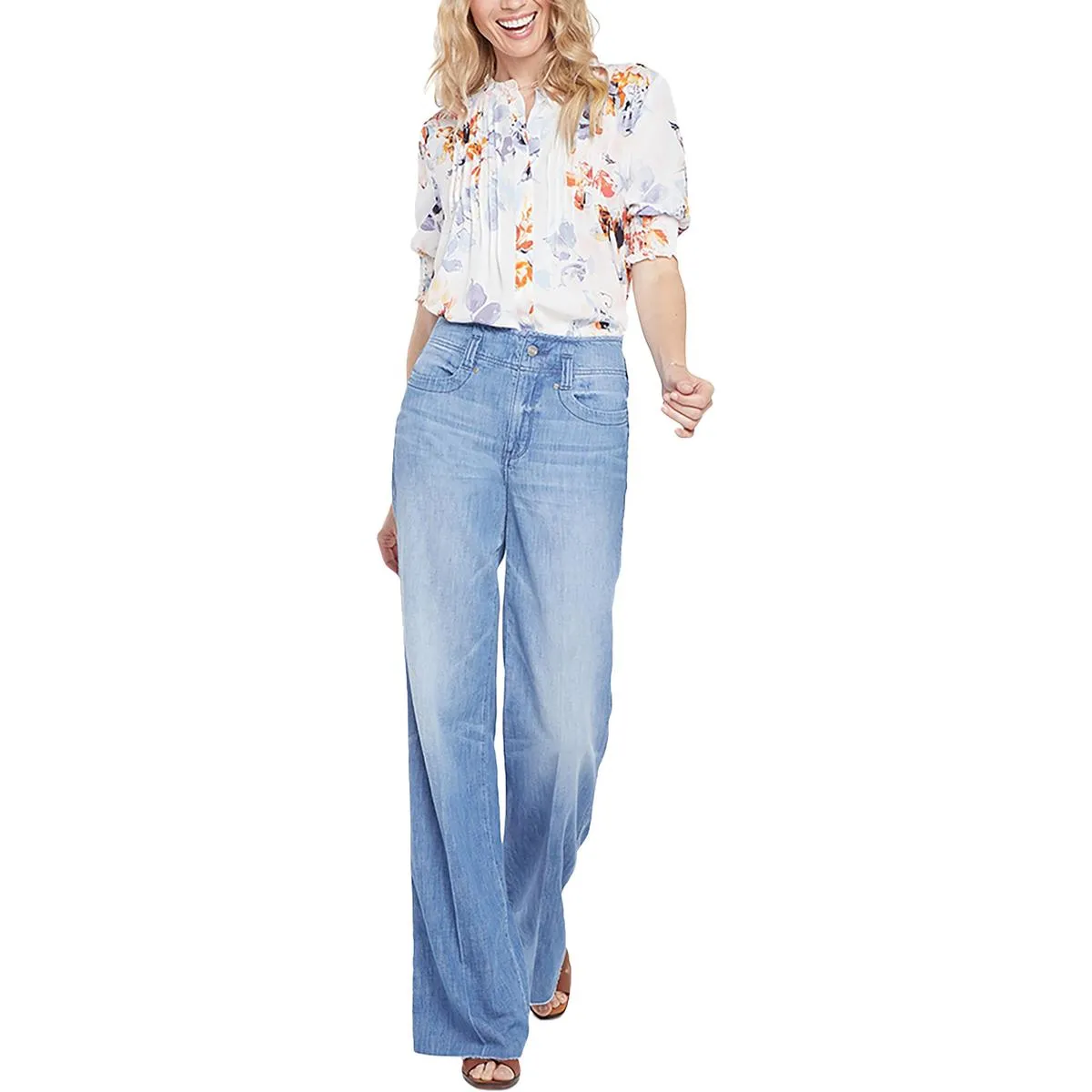 NYDJ Damen Teresa Baumwoll-Jeans mit Rohsaum und weiter Beinform