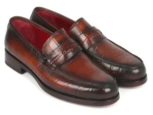 Paul Parkman Schuhe Paul Parkman Croco-geprägte Boxcalf-Penny-Loafer in Braun