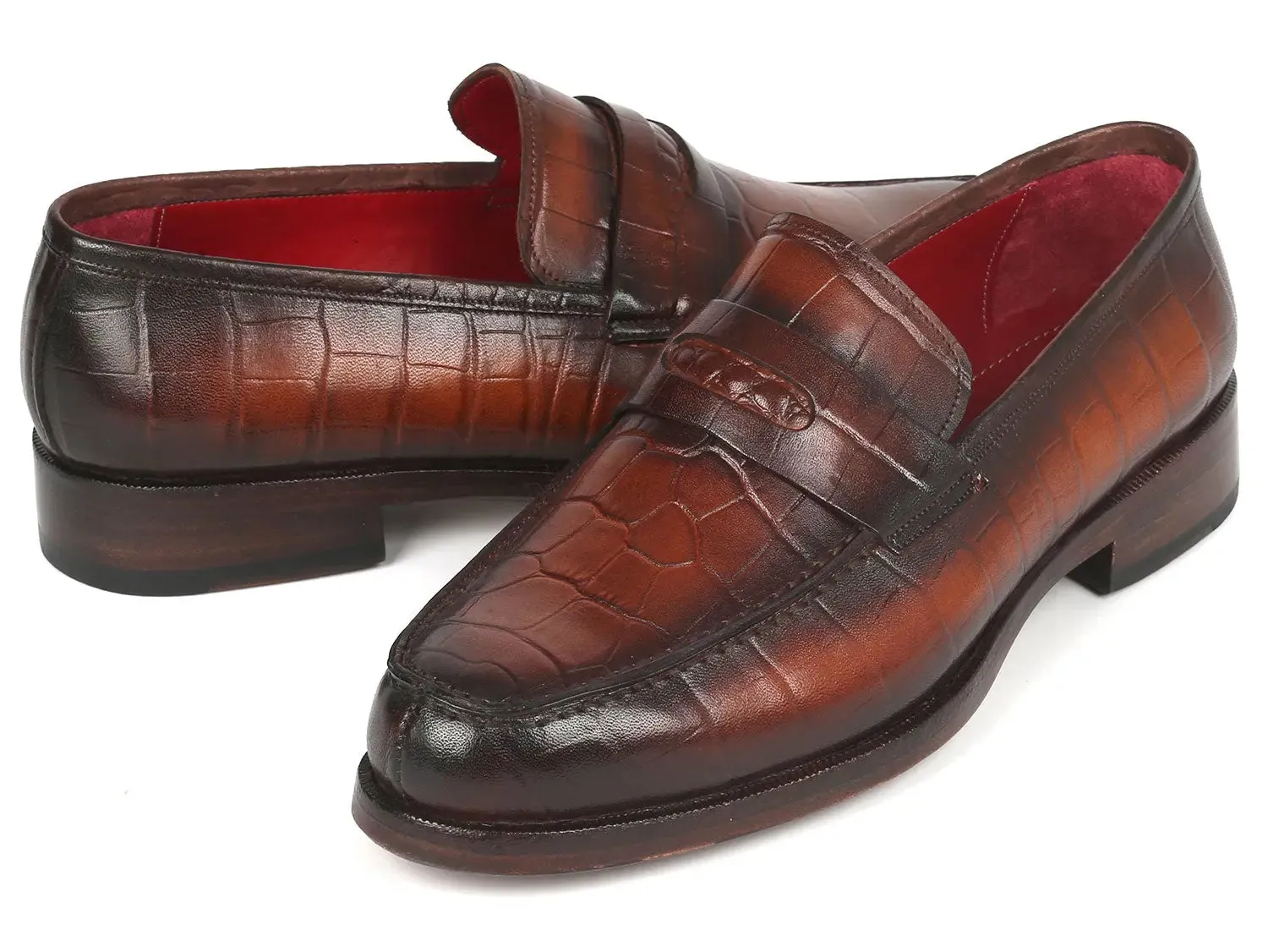 Paul Parkman Schuhe Paul Parkman Croco-geprägte Boxcalf-Penny-Loafer in Braun