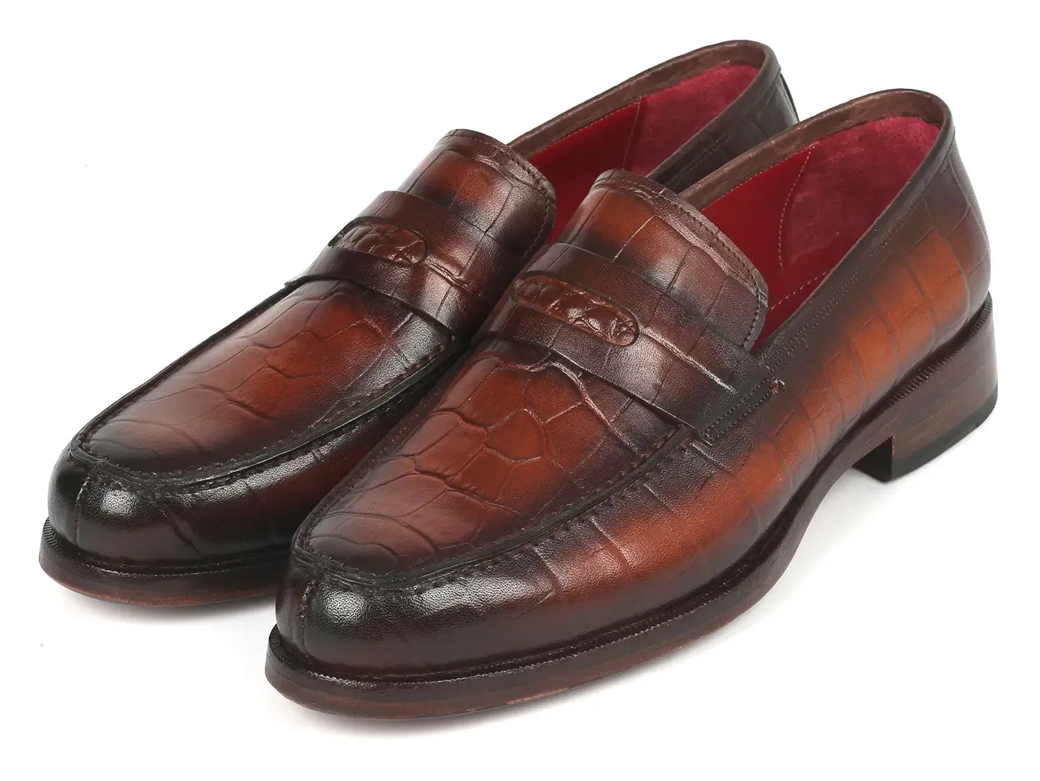 Paul Parkman Schuhe Paul Parkman Croco-geprägte Boxcalf-Penny-Loafer in Braun