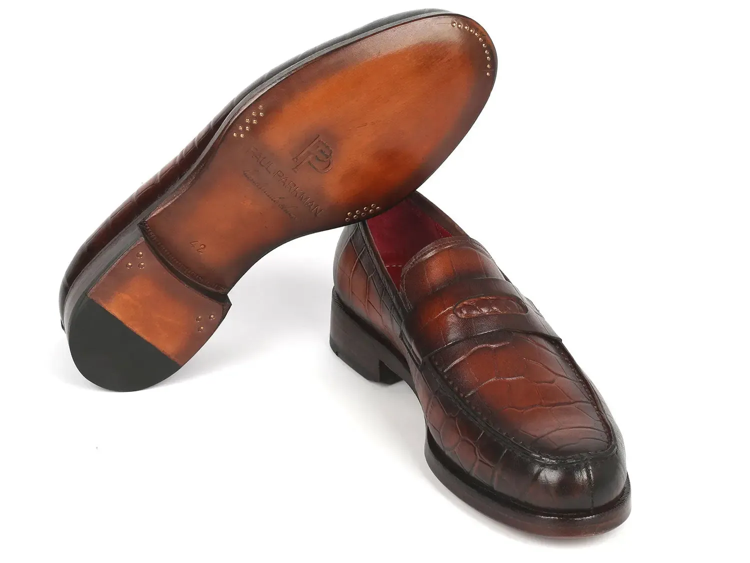 Paul Parkman Schuhe Paul Parkman Croco-geprägte Boxcalf-Penny-Loafer in Braun