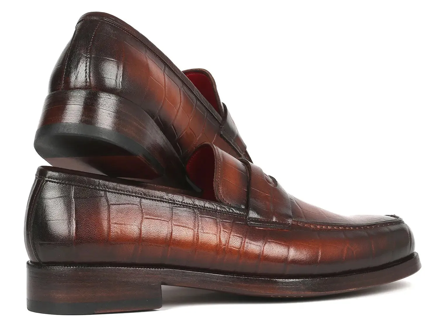 Paul Parkman Schuhe Paul Parkman Croco-geprägte Boxcalf-Penny-Loafer in Braun