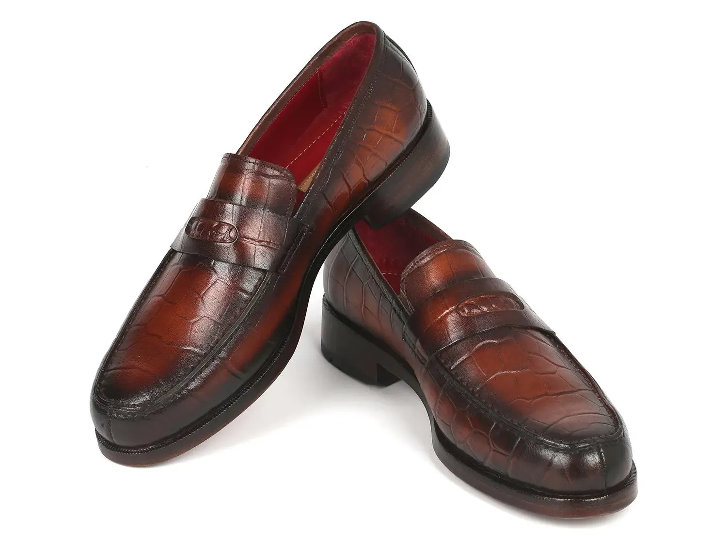 Paul Parkman Schuhe Paul Parkman Croco-geprägte Boxcalf-Penny-Loafer in Braun
