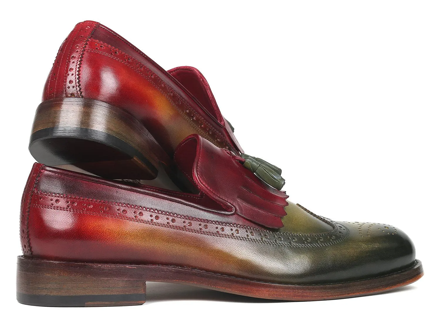 Paul Parkman Schuhe Paul Parkman Kiltie Quaste Loafer in Grün & Bordeaux