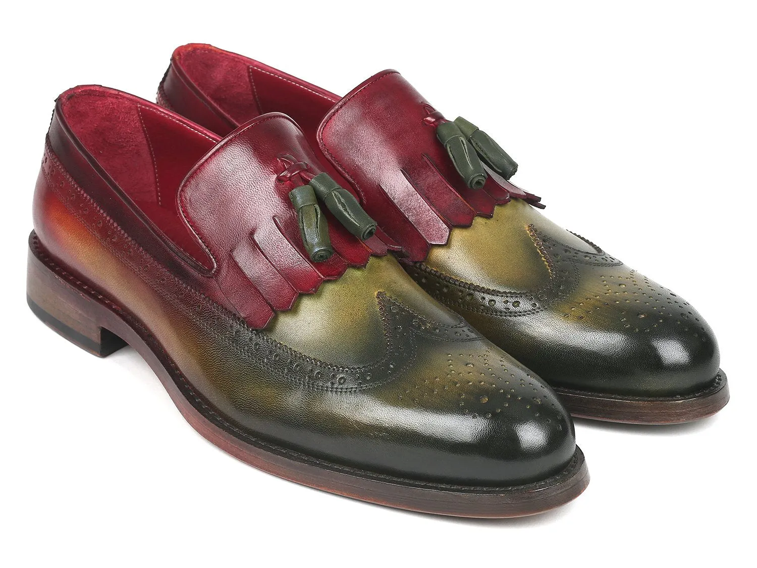 Paul Parkman Schuhe Paul Parkman Kiltie Quaste Loafer in Grün & Bordeaux
