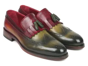Paul Parkman Schuhe Paul Parkman Kiltie Quaste Loafer in Grün & Bordeaux