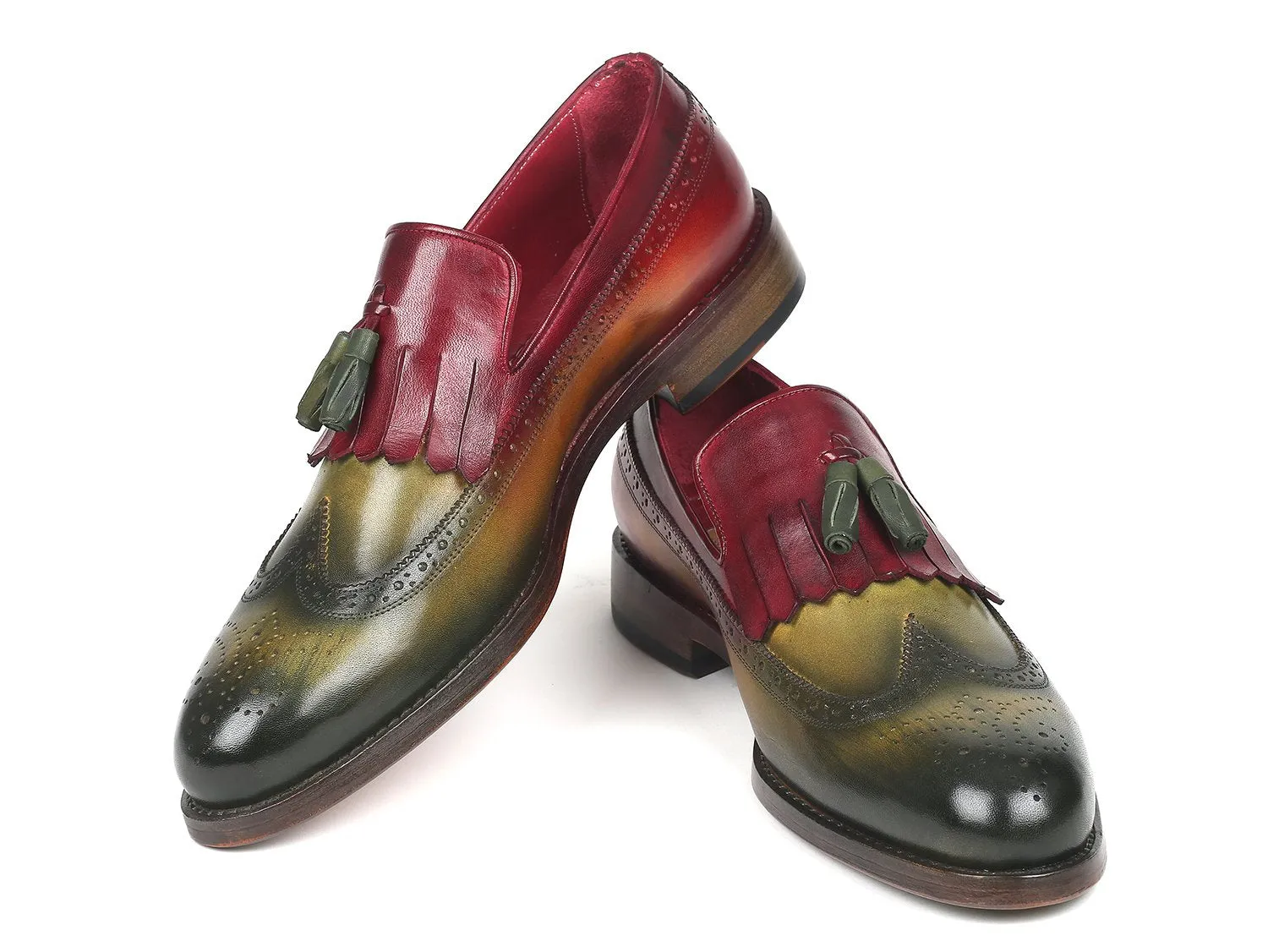 Paul Parkman Schuhe Paul Parkman Kiltie Quaste Loafer in Grün & Bordeaux