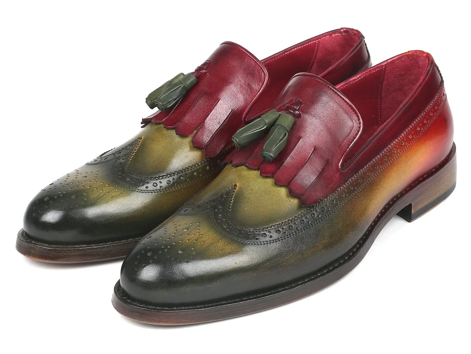 Paul Parkman Schuhe Paul Parkman Kiltie Quaste Loafer in Grün & Bordeaux