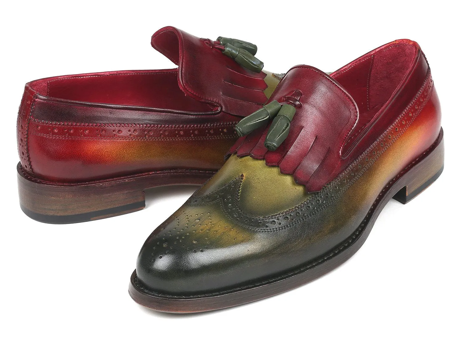 Paul Parkman Schuhe Paul Parkman Kiltie Quaste Loafer in Grün & Bordeaux