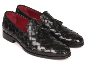 Paul Parkman Schuhe Paul Parkman Herren Große Geflochtene Quasten-Loafer in Schwarz